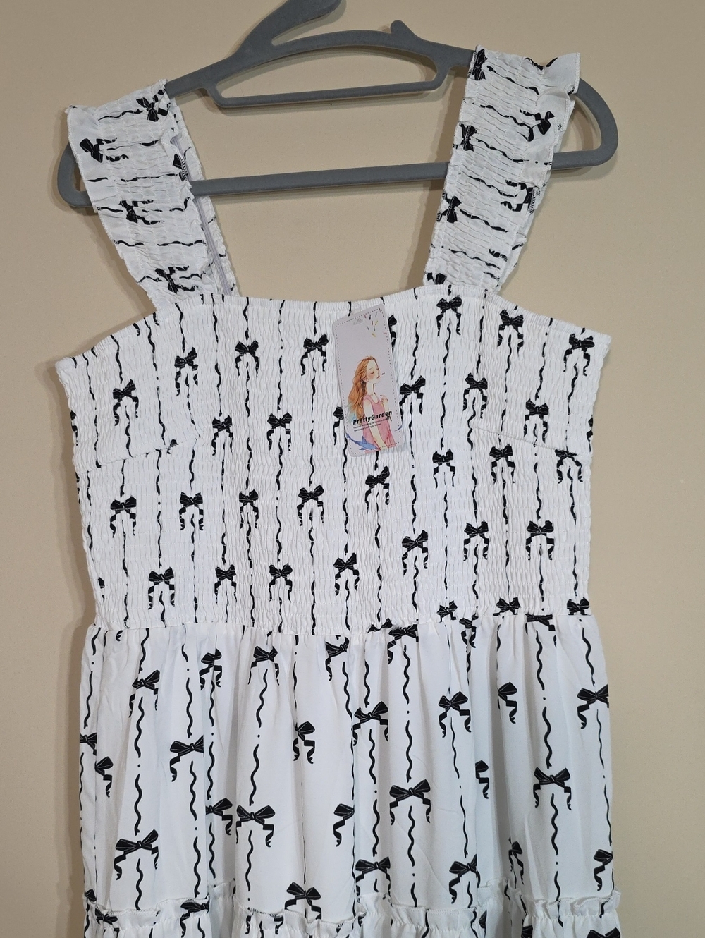 PrettyGarden NWT Bow Print Smocked Maxi Dress | Size Large - Picture 5 of 5